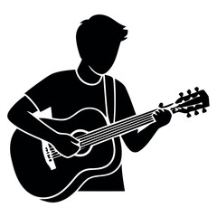 Young Musician Playing Acoustic Guitar Silhouette Vector
