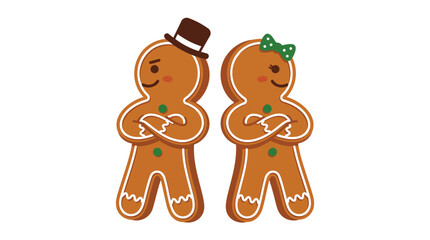 Obraz premium A Pair of Cute Gingerbread Man and Woman Cookies with Festive Icing Decorations for Holiday Celebration Design