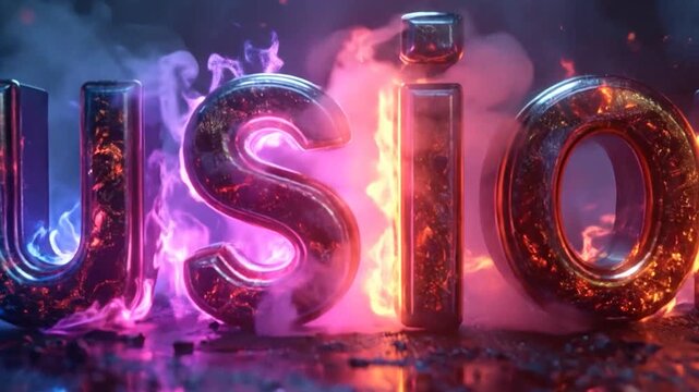 Fusion text with contrasting fire and ice energy.