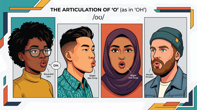 Diverse Individuals Demonstrating the 'O' Sound in Phonetics and Linguistics Education