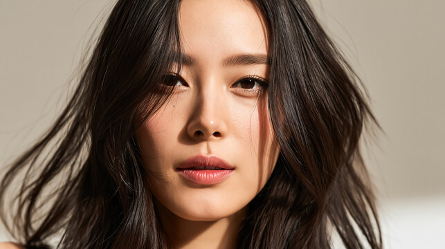 Smiling Woman Touching Face, Natural Skincare Beauty Portrait