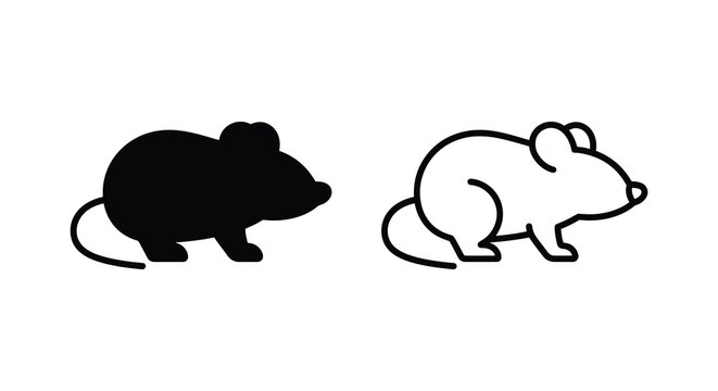 Two depictions of a mouse one as a solid black silhouette and the other as a line drawing silhouette
