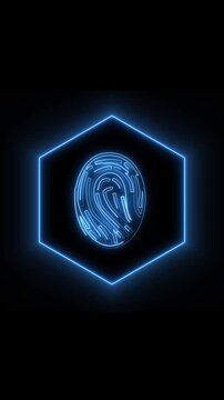 Biometric identity scan animation locks account validation parameters inside neon shapes Secure fingerprint checking consoles deploy a biometric identity scan animation framework