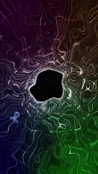 Swirling abstract colors warp around an intricate vector black hole Topographic design lines map out intense digital gravity fields Fluid graphics drift