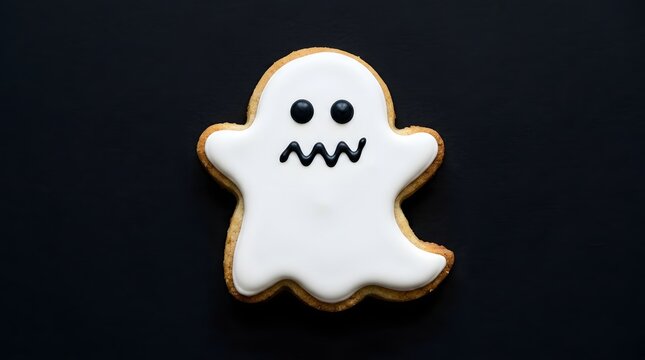Halloween ghost cookie on black background