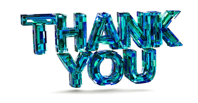 Colorful threedimensional thank you text with crystal blocks effect isolated design