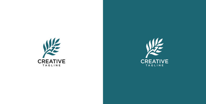 Minimalist leaf logo with lightning bolt element for renewable energy and creative branding