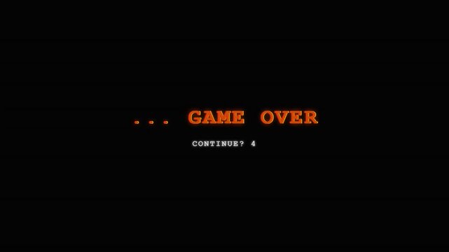 Retro video game over screen with countdown