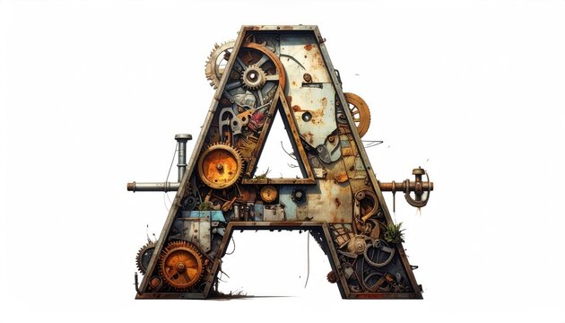 Rusty Industrial a Letter Made of Gears and Pipes