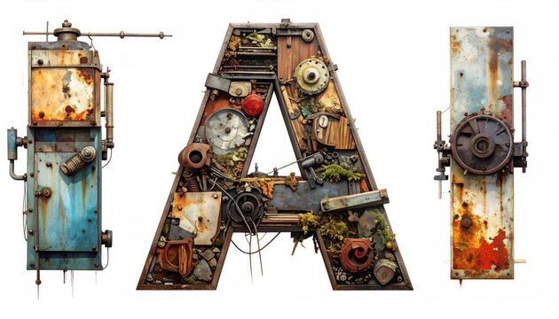 Rusty Industrial a Letter Sculpture with Mechanical Details