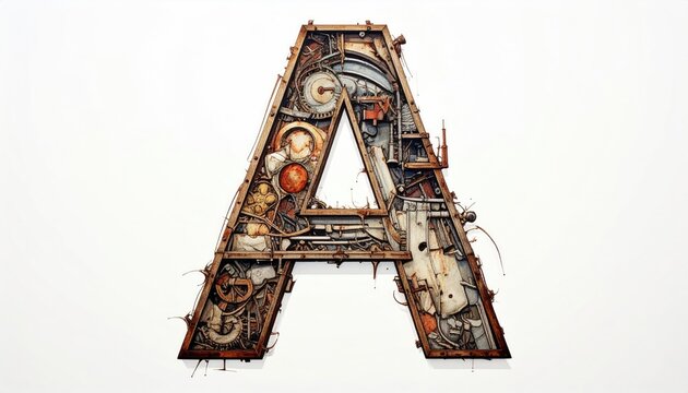 Industrial Rusty Letter a with Mechanical Texture and Gears