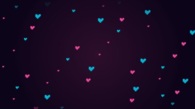Floating pixel art hearts motion background