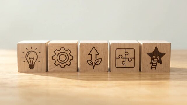 Business strategy and creative thinking concept with wooden blocks on desk