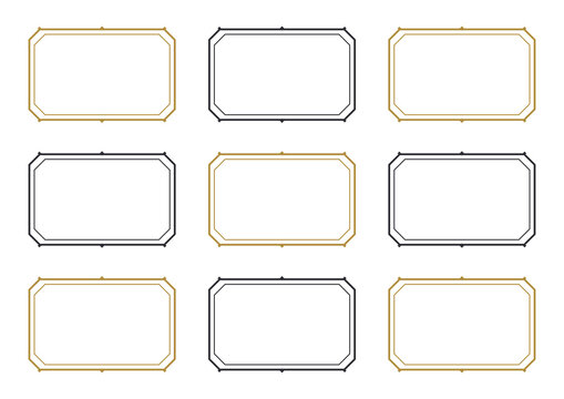 Art deco frames set gold geometric rectangular border collection transparent background