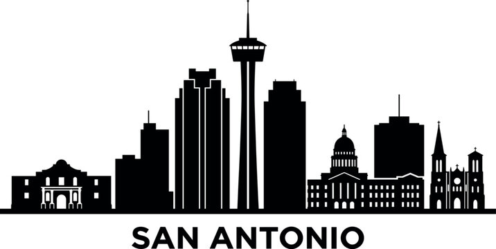 San Antonio skyline silhouette vector illustration isolated on white background Texas city landmarks Tower of the Americas Alamo