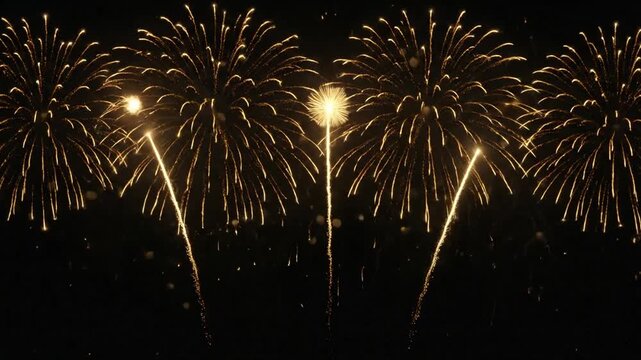 Golden Fireworks Exploding Against a Dark Night Sky During a Celebration