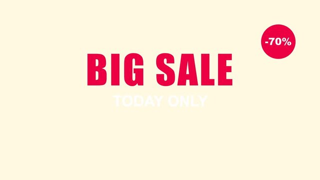 Big sale today only 70 percent off promotional motion for e-commerce marketing and retail advertising animation 4k