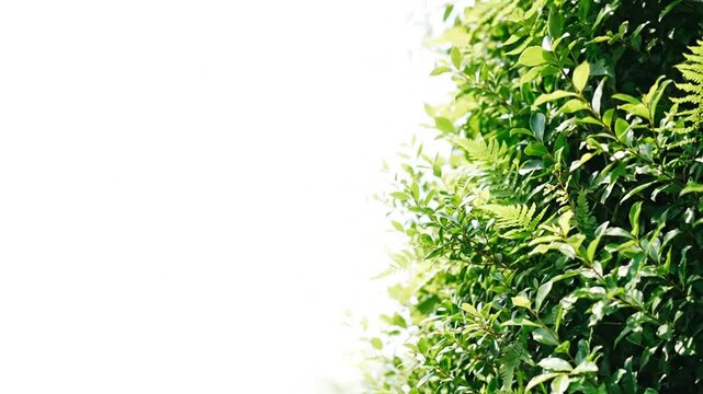 Lush Green Leaves Swaying in Wind Against Bright Isolated White Background