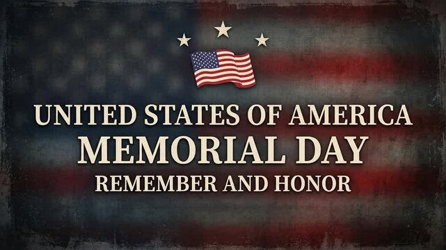 Memorial Day background with United States flag and commemorative text