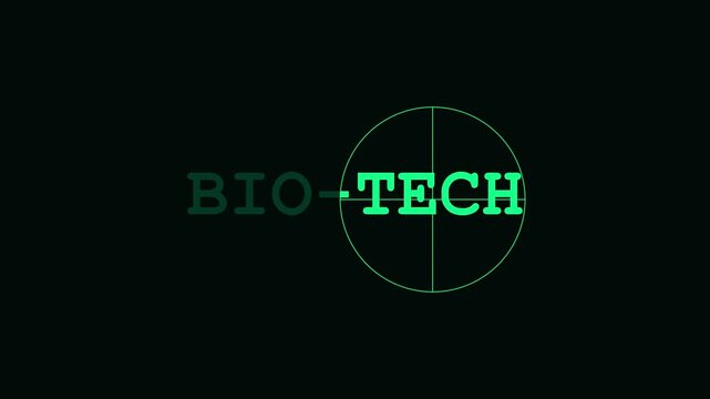 Bio-tech digital hud interface with green crosshair targeting system for scientific research and medical technology visualization animation 4k