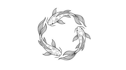 Circular Koi Fish Line Art Illustration © Dhiyak