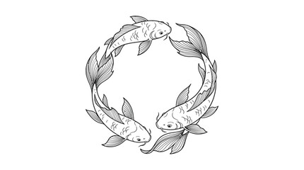 Circular Koi Fish Line Art Illustration © Dhiyak