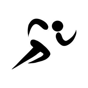 Minimalist running athlete icon showing movement and speed isolated on transparent background, PNG