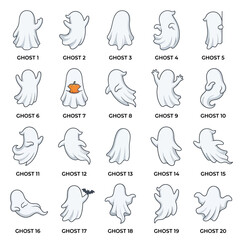 Fototapeta premium Ghost handprints in white against a neutral background with numbered labels for Halloween designs.