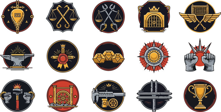 Set of Various Professional Guild and Craft Emblems.
