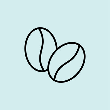 Simple vector line icon of two roasted coffee beans. Symbol for premium coffee, organic beans, and coffee production.
