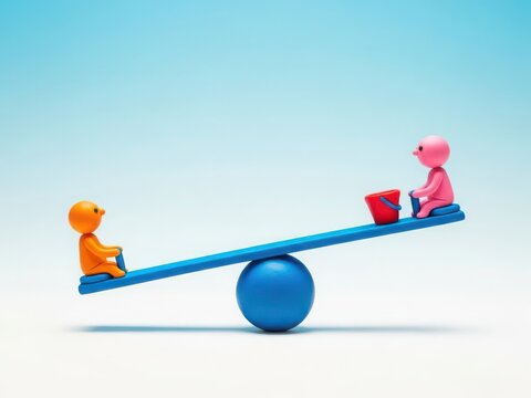 Balanced seesaw with two toy figures