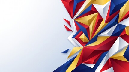 Fototapeta premium Modern geometric background inspired by Independence celebration, layered red, blue, white and yellow shapes with soft gradients, elegant depth, premium corporate design