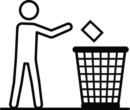 Person throwing garbage into trash bin line icon representing waste disposal and cleanliness vector illustration
