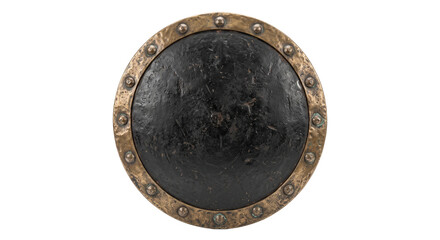 Naklejka premium Ancient round shield with weathered texture and brass rim detail