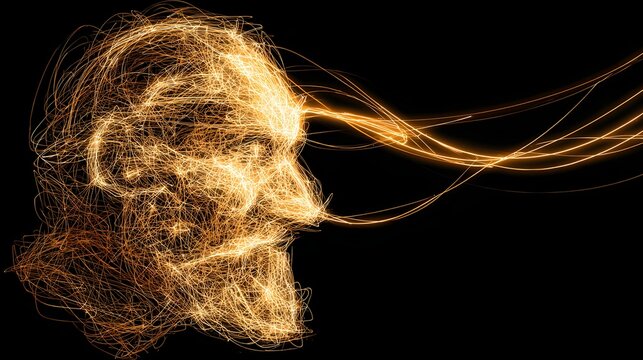 of a humanoid figure made of light particles dissolving into space