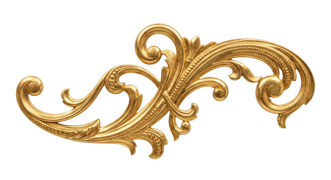 Elegant gold baroque scrollwork ornament with intricate detailing and swirling curves