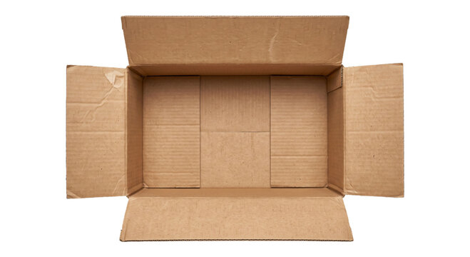 Empty open cardboard box viewed from above, ready for packing or shipping