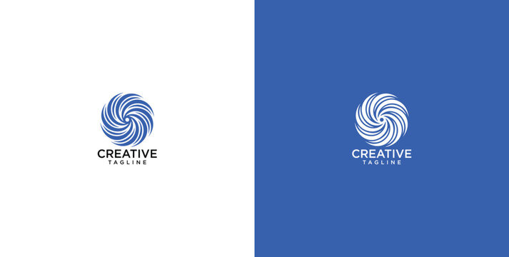 Abstract swirl and spiral logo design template featuring a dynamic geometric vortex shape in blue