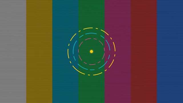 Abstract television color bars with digital circular hud overlay
