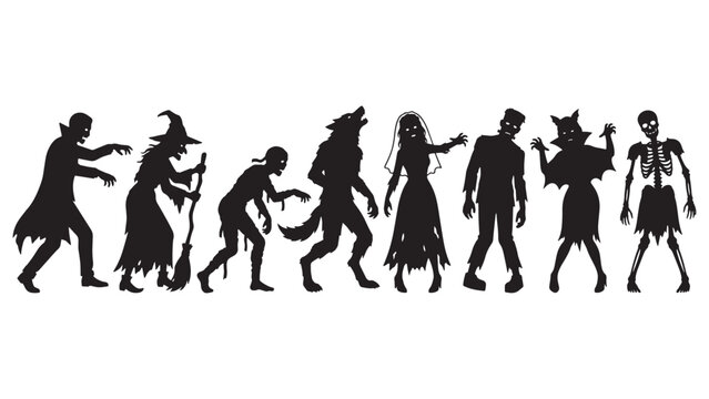 Classic Halloween Costume Zombie Silhouettes - 8 Male and Female Spooky Monster Vectors for SVG