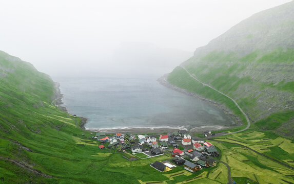 Aerial view of Tjornuvik, Faroe Islands