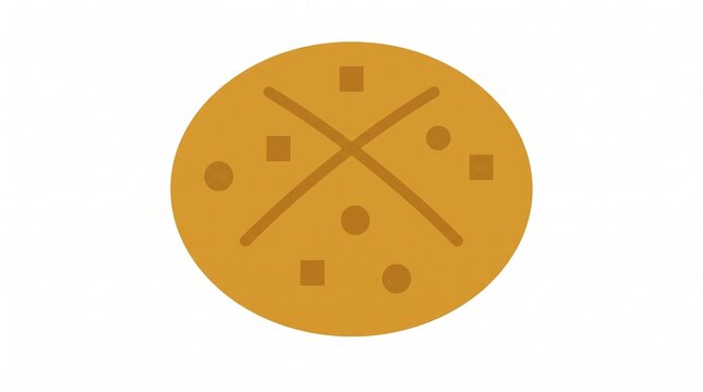 Minimalist 2D flat vector illustration of a traditional Halloween soul cake cookie with a cross mark and geometric sprinkles