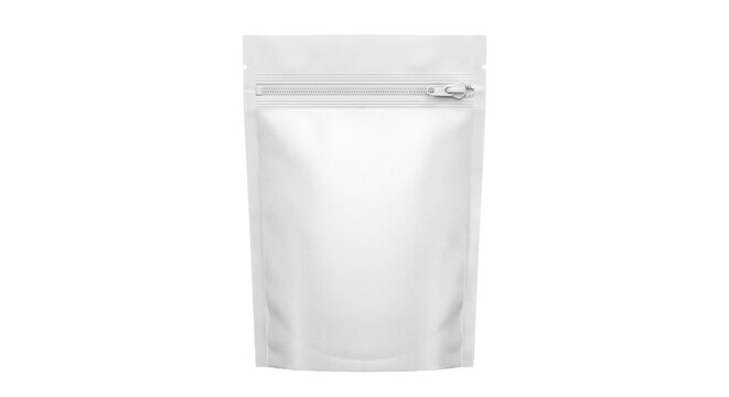 Blank white stand-up pouch with zipper closure for product packaging