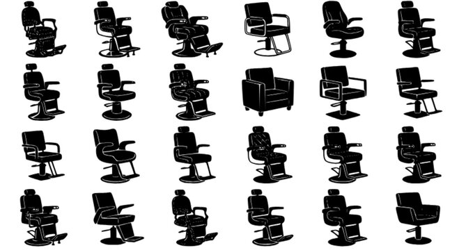 Professional Barber Chair Silhouette Vector Collection for Hair Salon Furniture Grooming Equipment Logo Template and Branding Design