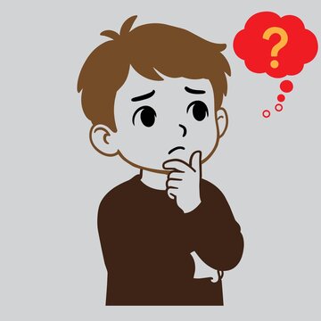 Confused boy thinking with question mark isolated on white background