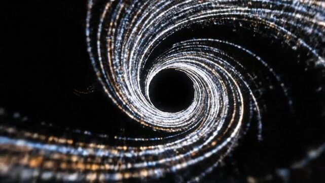 A bright glowing light creates a swirling vortex of particles