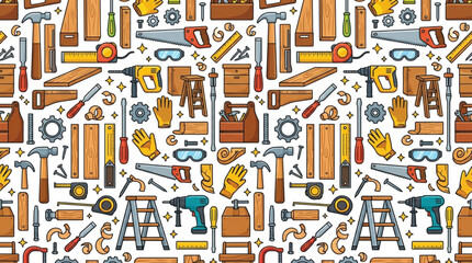 Colorful seamless pattern of various construction tools and equipment. © yuzong