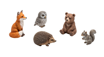 Collection of cute forest animal figurines including a fox, owl, bear, hedgehog, and squirrel © Sapphire