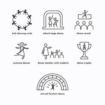 School Dance Icon Set &ndash; Kids Dancing, Recital & Stage Performance Vector Icons