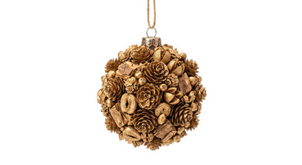 Elegant golden pine cone and berry Christmas ornament hanging on twine © Sapphire